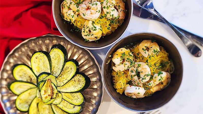 Spaghetti-Squash-Shrimp-Scampi-with-Roasted-Zucchini-Healthy-Steam-Oven-Recipes-Yale-Appliance